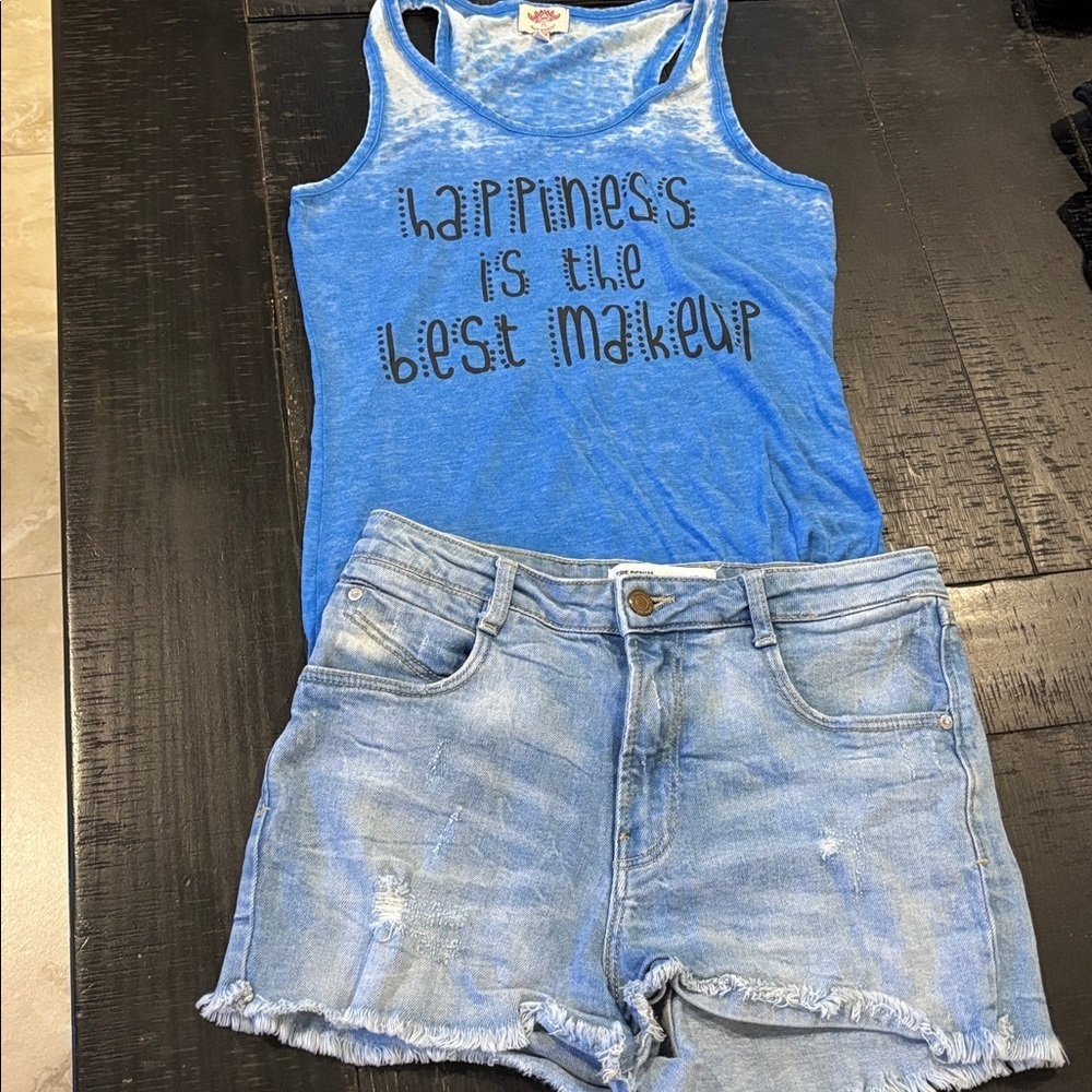 PL Movement Beach Blue Graphic Tank Top Small Zara Denim Size 6 Short Set Bundle